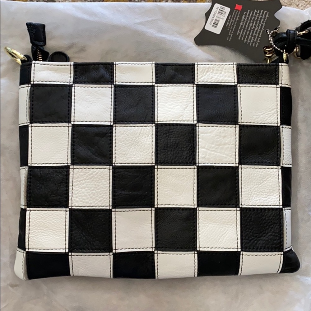 Black and white square leather crossbody bag